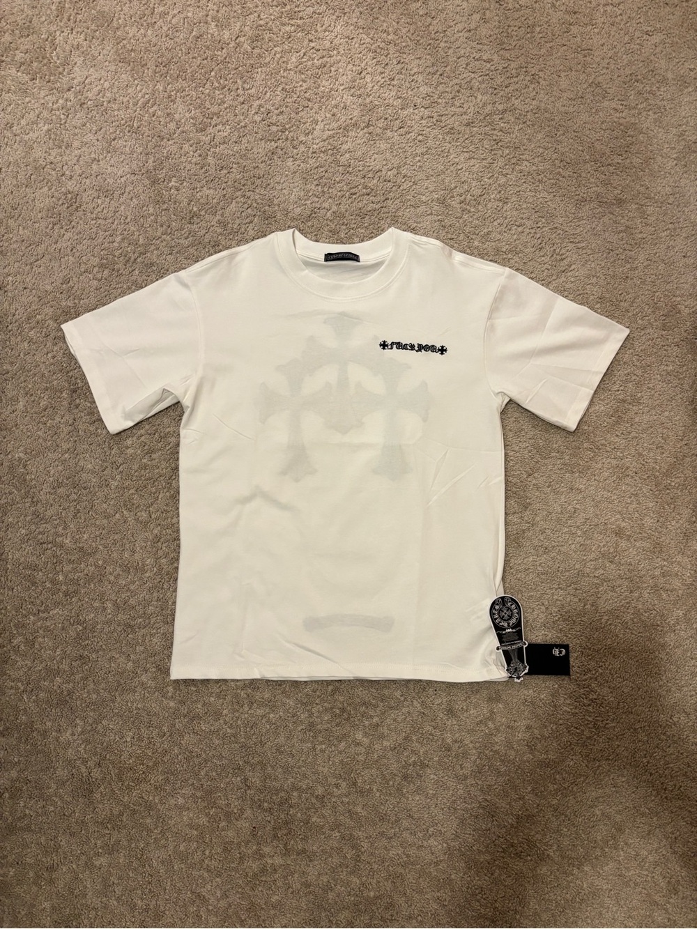 White Tee with Triple Cross Design